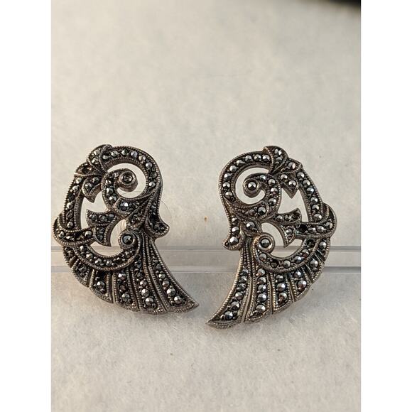 Marcasite earrings Posts Couple of Stones Missing see photos Art Deco - Picture 7 of 10